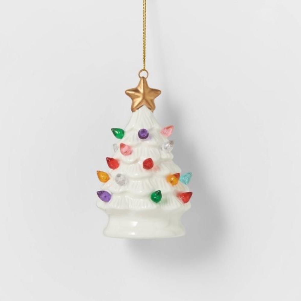 Light up Ceramic Retro Christmas Tree Ornament White Nwt - Picture 1 of 2